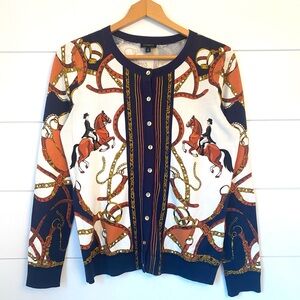 NWOT rare Talbots Equestrian Print Cardigan. Size medium.